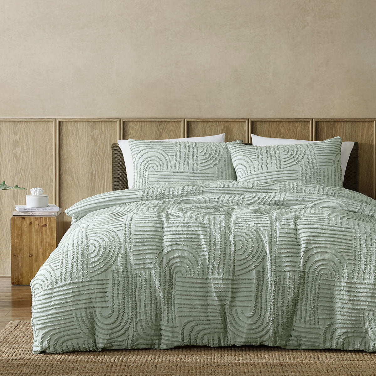 Ardor Kiewa Dusty Sage Jacquard Aztec Quilt Cover Set – Queen