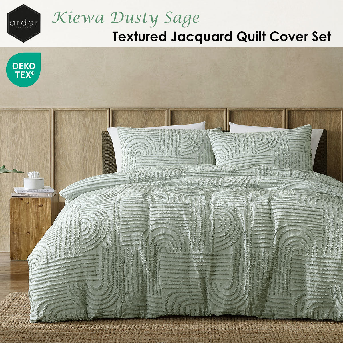 Ardor Kiewa Dusty Sage Jacquard Aztec Quilt Cover Set – Queen