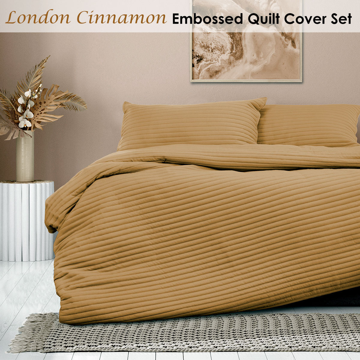 Ardor London Cinnamon Embossed Quilt Cover Set King - Soft Microfiber, 2 Pillowcases - SuperSaverAU - view 2