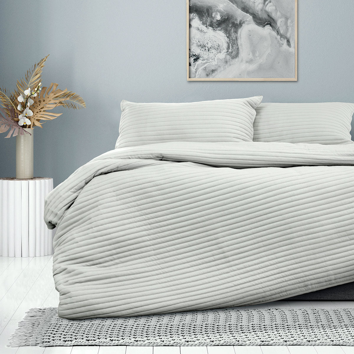 Ardor London Silver Embossed Quilt Cover Set King - Soft Microfiber, Elegant Design - SuperSaverAU - view 1