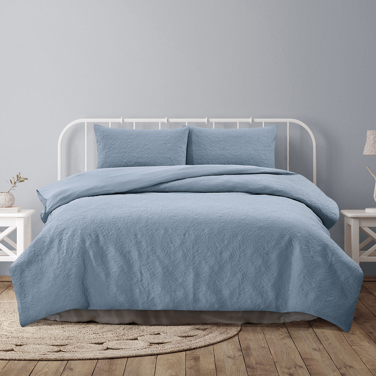 Ardor Lottie Bluebell Quilt Cover Set King - Embossed Foliage Design - SuperSaverAU - view 1