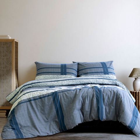 Ardor Quilt Cover Set King - Mateo Navy Polyester Cotton, Geometric Design - SuperSaverAU - view 1