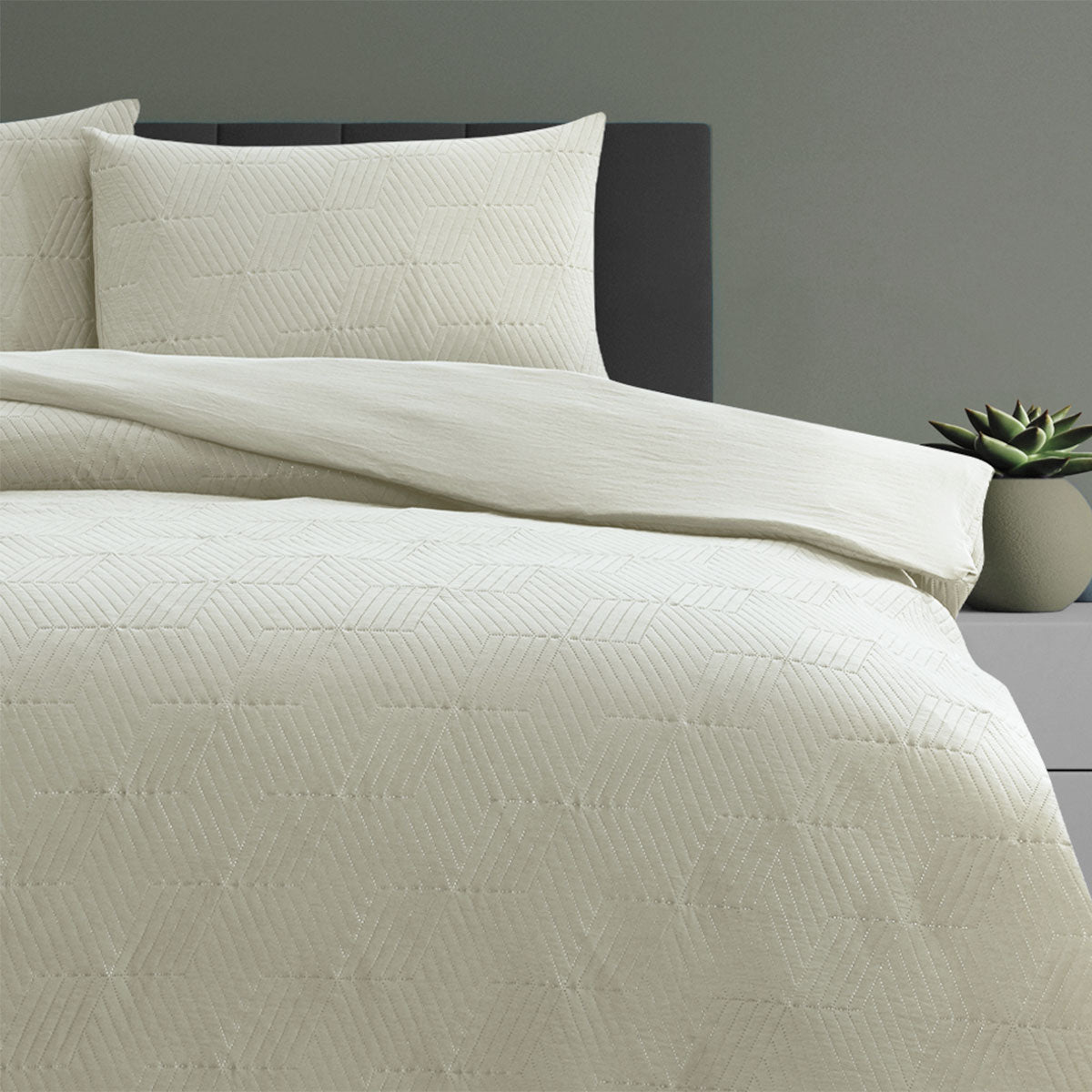 Ardor Quilt Cover Set Queen - Maxwell Tan Embossed Vintage Washed, Diamond Pattern - SuperSaverAU - view 1