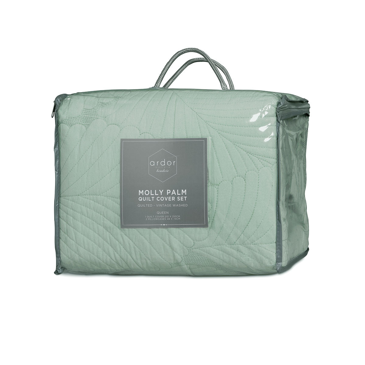 Ardor Quilt Cover Set King - Molly Palm Green Quilted Tropical Design - SuperSaverAU - view 3