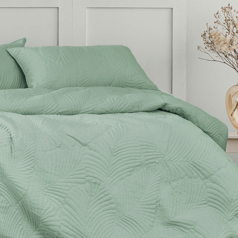 Ardor Quilt Cover Set Queen - Molly Palm Green Quilted Tropical Design - SuperSaverAU - view 1