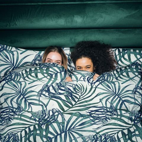 Ardor Paradise Palms Blue Quilt Cover Set Queen - Palm Leaves Print, Polyester Cotton - SuperSaverAU - view 1