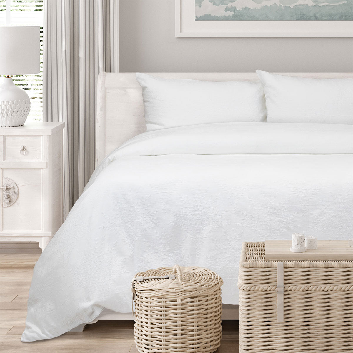 Algodon Romy White Cotton Jacquard Quilt Cover Set – King