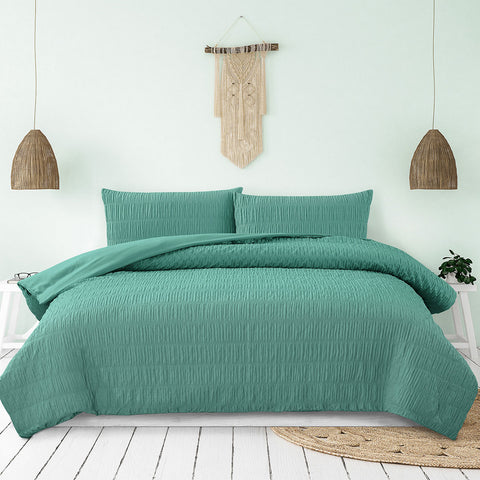 Ardor Tuscan Teal Ruched Quilt Cover Set – Queen