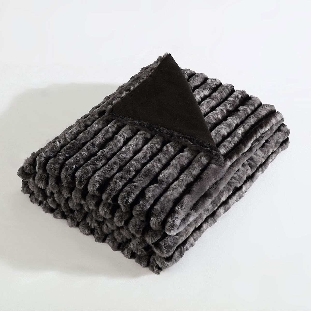 Ardor Cole Ash Striped Faux Fur Throw Rug – 130 x 170cm