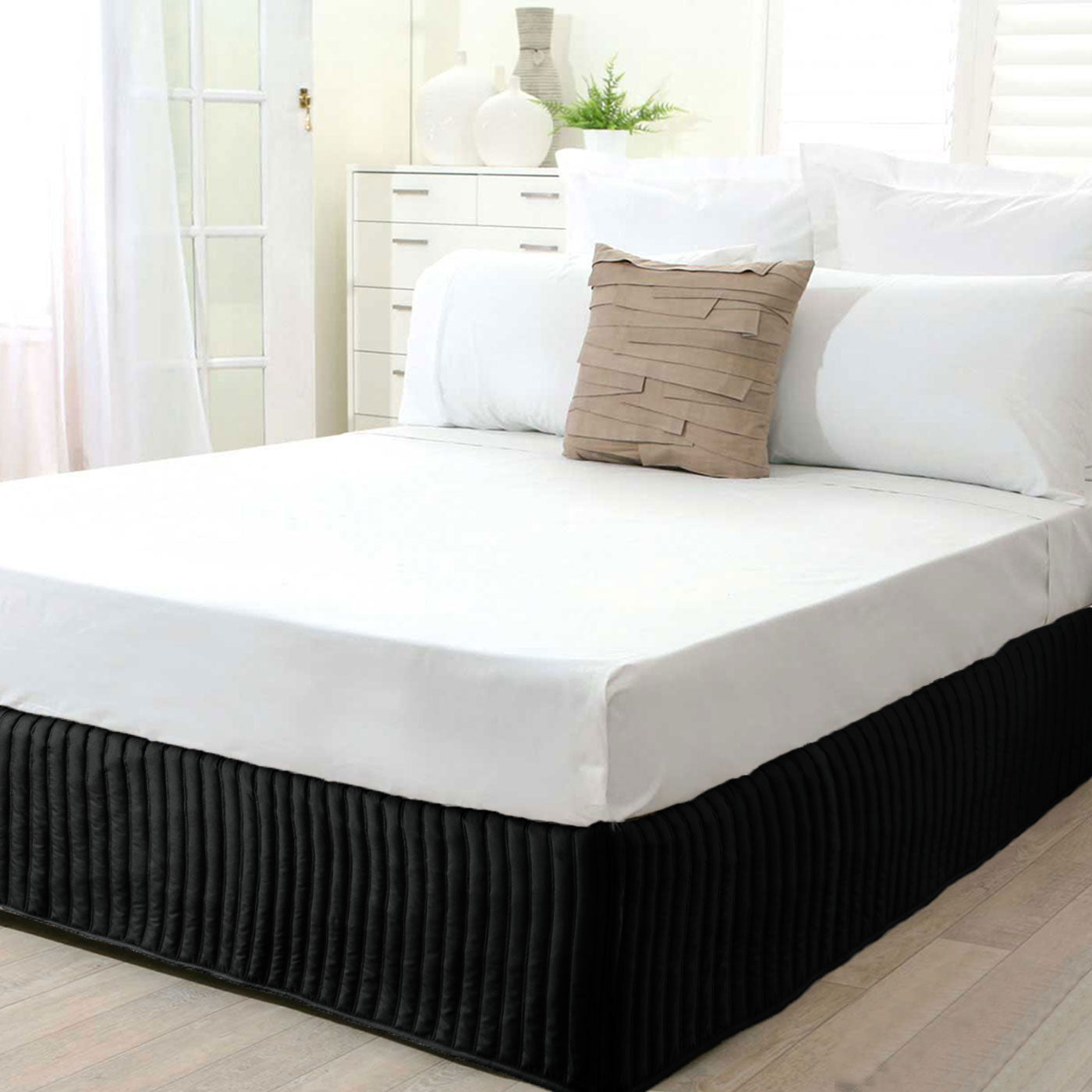 Ardor Quilted Valance Black Double - Solid Colour, Machine Washable - SuperSaverAU - view 1