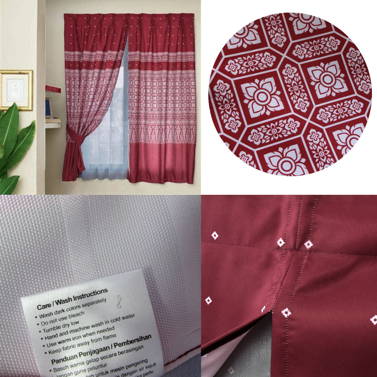 Premium Avon Home Casa Kayangan Pinch Pleat Curtain with Attached Lace - Burgundy