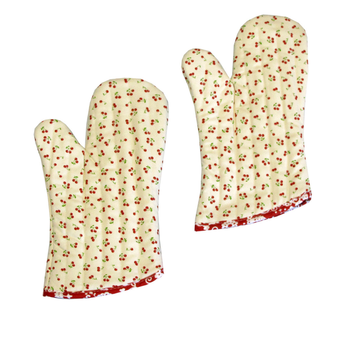 The Entertainer Collection Set of 2 100% Cotton Printed Oven Mitts 34 x 15 cm - Cream Cherries - SuperSaverAU - view 1