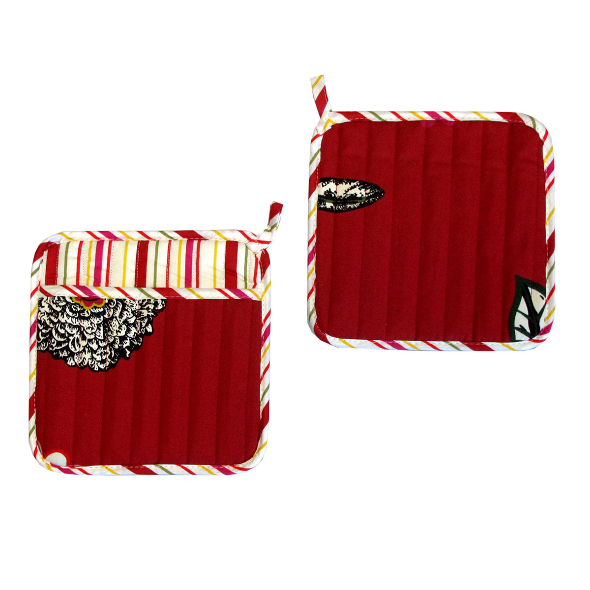 The Entertainer Collection Set of 2 100% Cotton Printed Pot Holders 22 x 22 cm Red Floral - SuperSaverAU - view 1