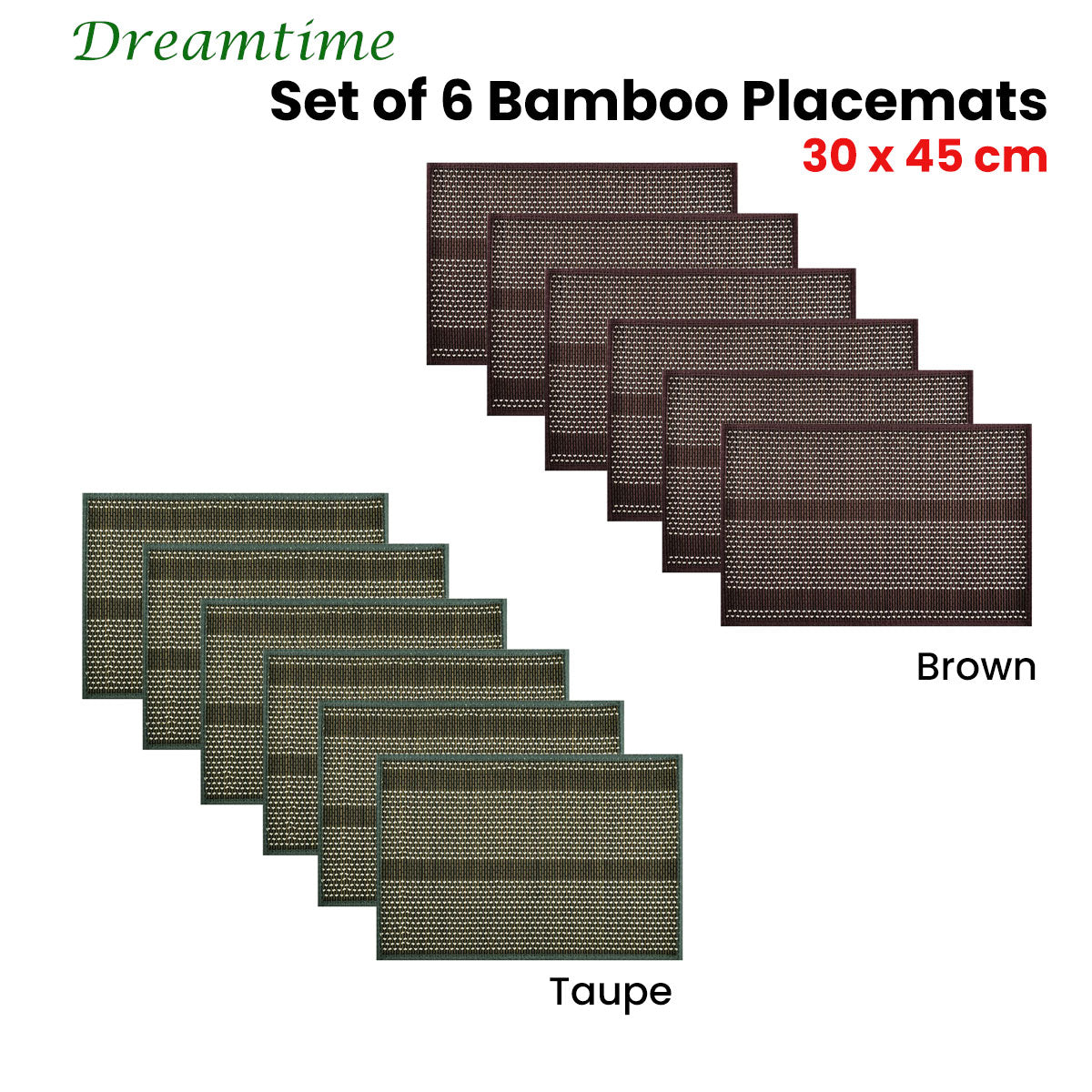 Dreamtime Set of 6 Bamboo Table Placemats 30 x 45cm Taupe Woven Design - SuperSaverAU - view 2