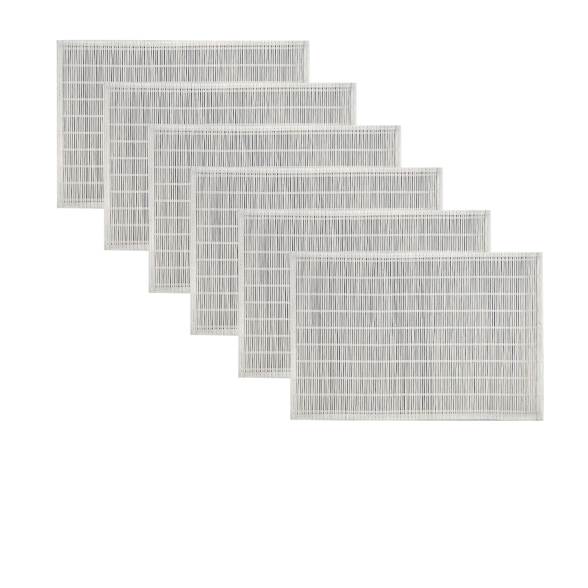 Set of 6 Bamboo Table Placemats 30 x 45cm - Woven Design, Non-skid Backing, White - SuperSaverAU - view 1