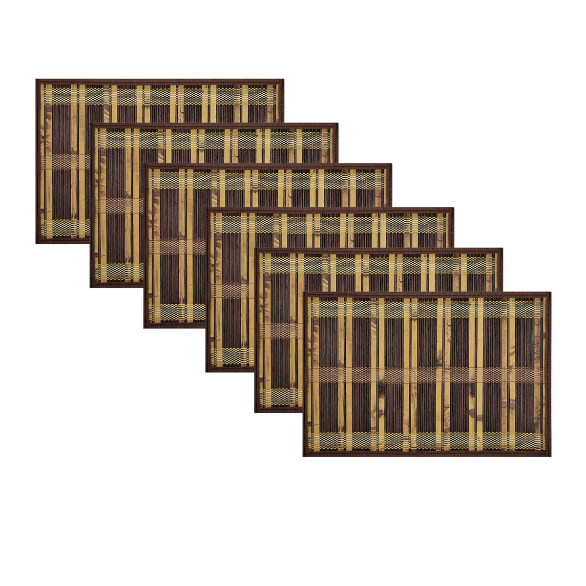 Natural 2 Tone Bamboo Table Placemats Set of 6 - 30 x 45cm, Woven Design - SuperSaverAU - view 1