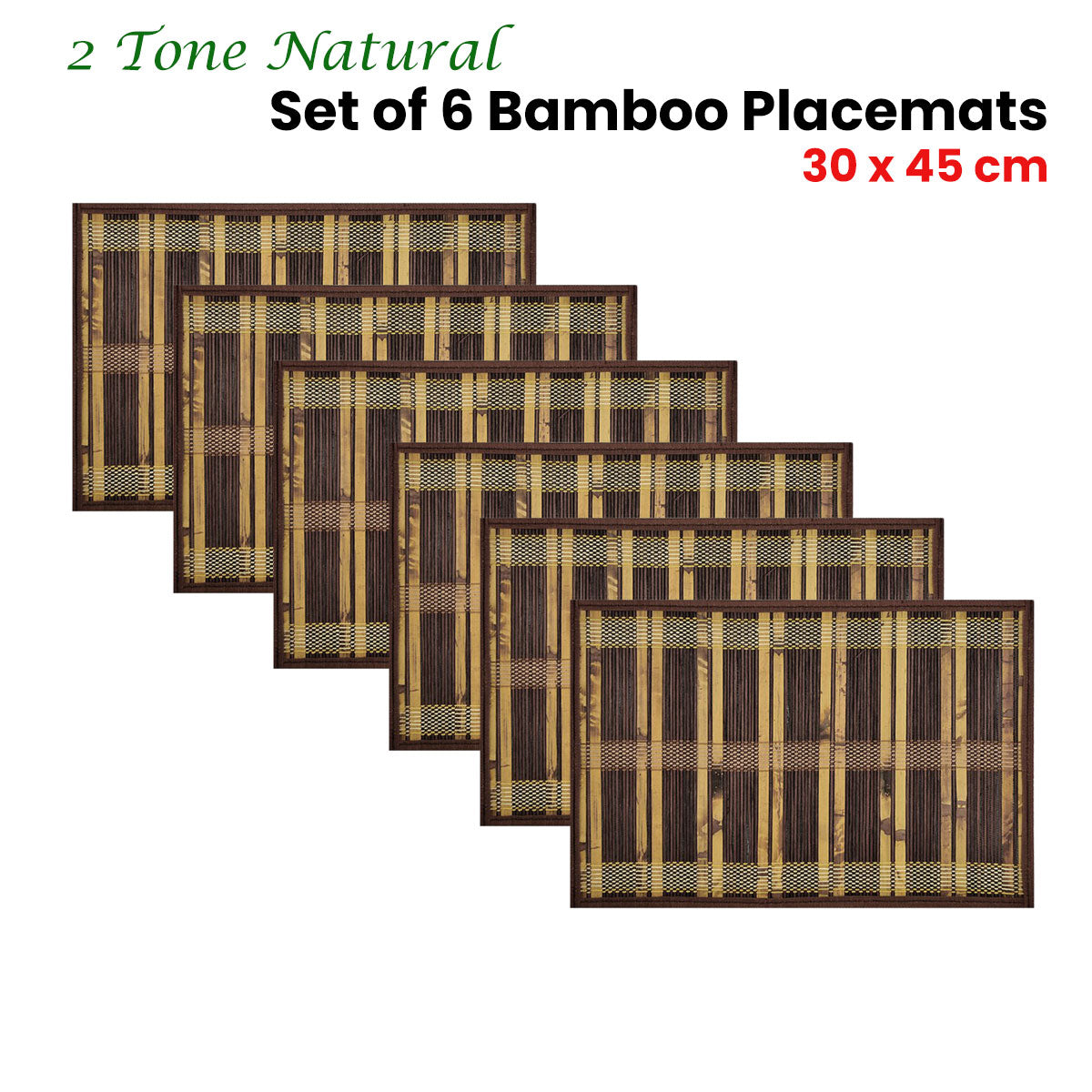Natural 2 Tone Bamboo Table Placemats Set of 6 - 30 x 45cm, Woven Design - SuperSaverAU - view 2