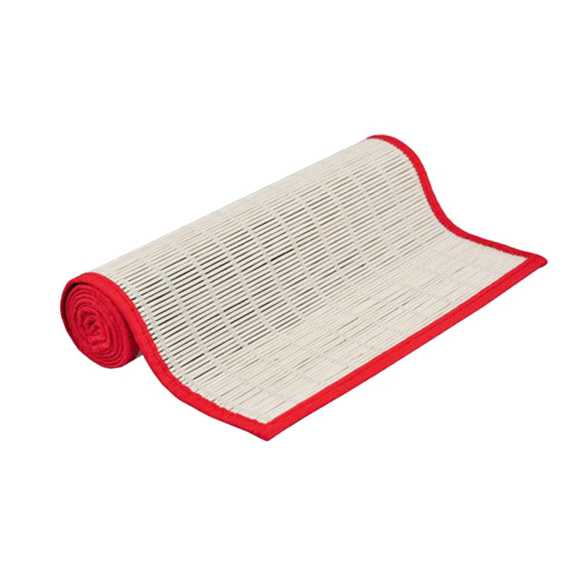 Bamboo Table Runner White with Red Border 140 x 33cm, Woven Non-skid Backing - SuperSaverAU - view 1