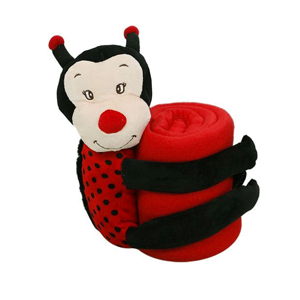 Comfortable Plush Baby Blanket with Toy Ladybug - 65 x 96cm, Embroidery Design - SuperSaverAU - view 1