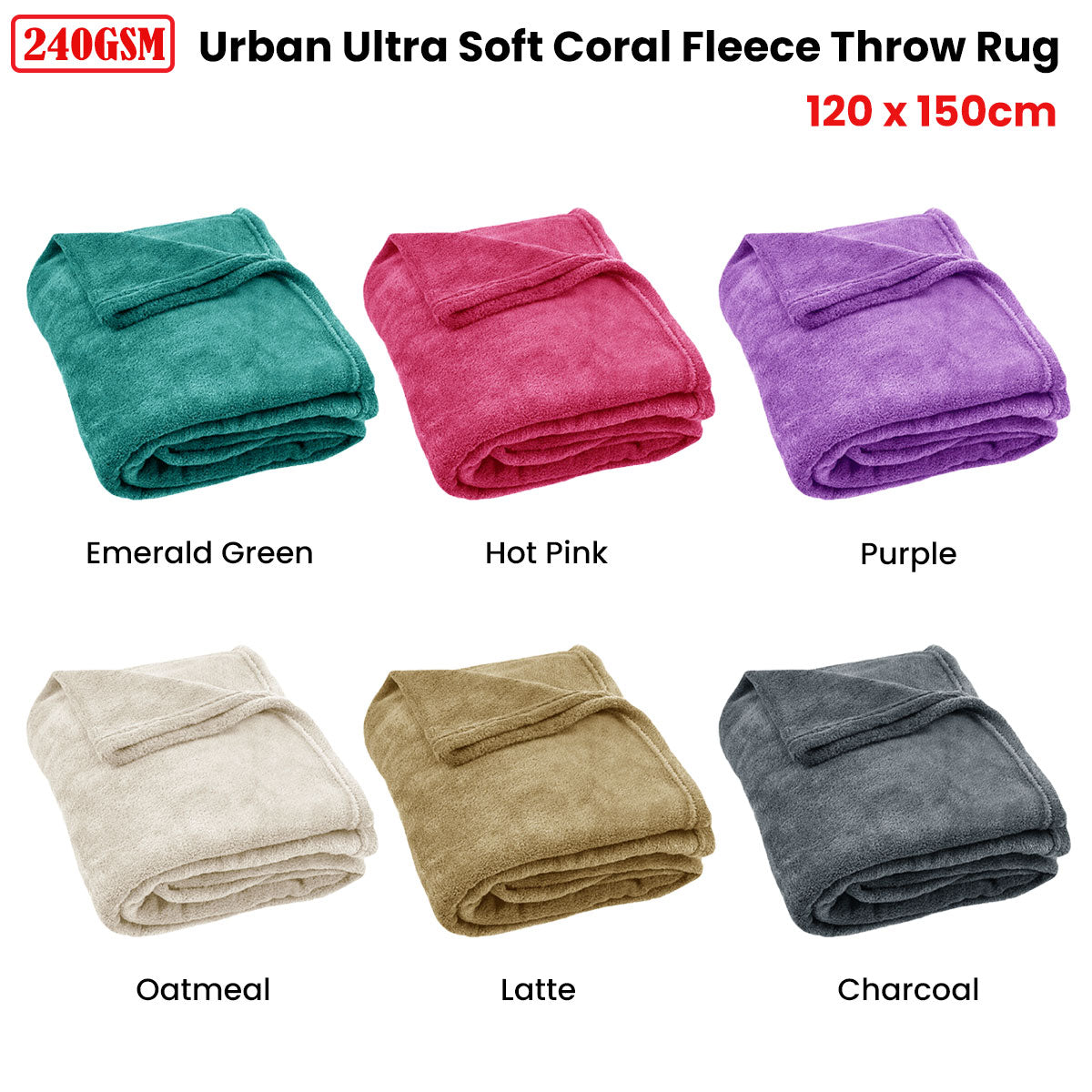 240GSM Urban Ultra Soft Coral Fleece Throw Rug 120 x 150cm - Latte - SuperSaverAU - view 1