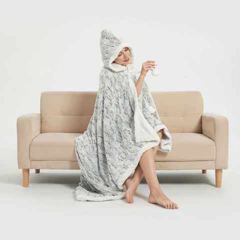 Ramesses Faux Fur Hooded Robe 175 x 127 cm - Reversible Micro Mink/Sherpa - SuperSaverAU - view 1