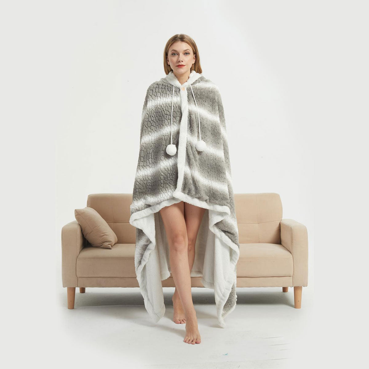 Ramesses Faux Fur Hooded Robe 175 x 127 cm, Reversible Micro Mink/Sherpa, Shaggy Design - SuperSaverAU - view 1