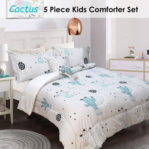 Ramesses 5 Piece Kids Comforter Set Cactus, Single, Quilted Design, Microfiber - SuperSaverAU - view 1