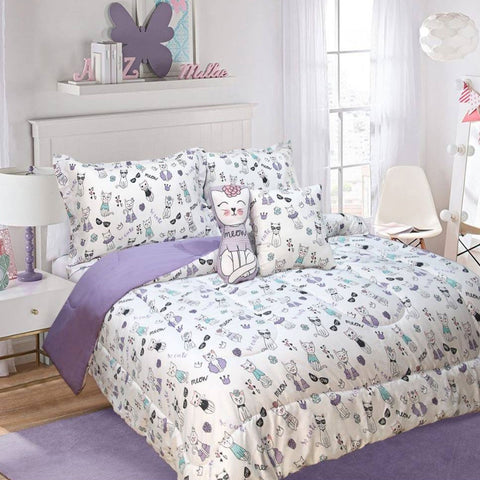 Ramesses 5 Piece Kids Comforter Set Cat, 180 x 220 cm, Quilted Design, Microfiber - SuperSaverAU - view 1