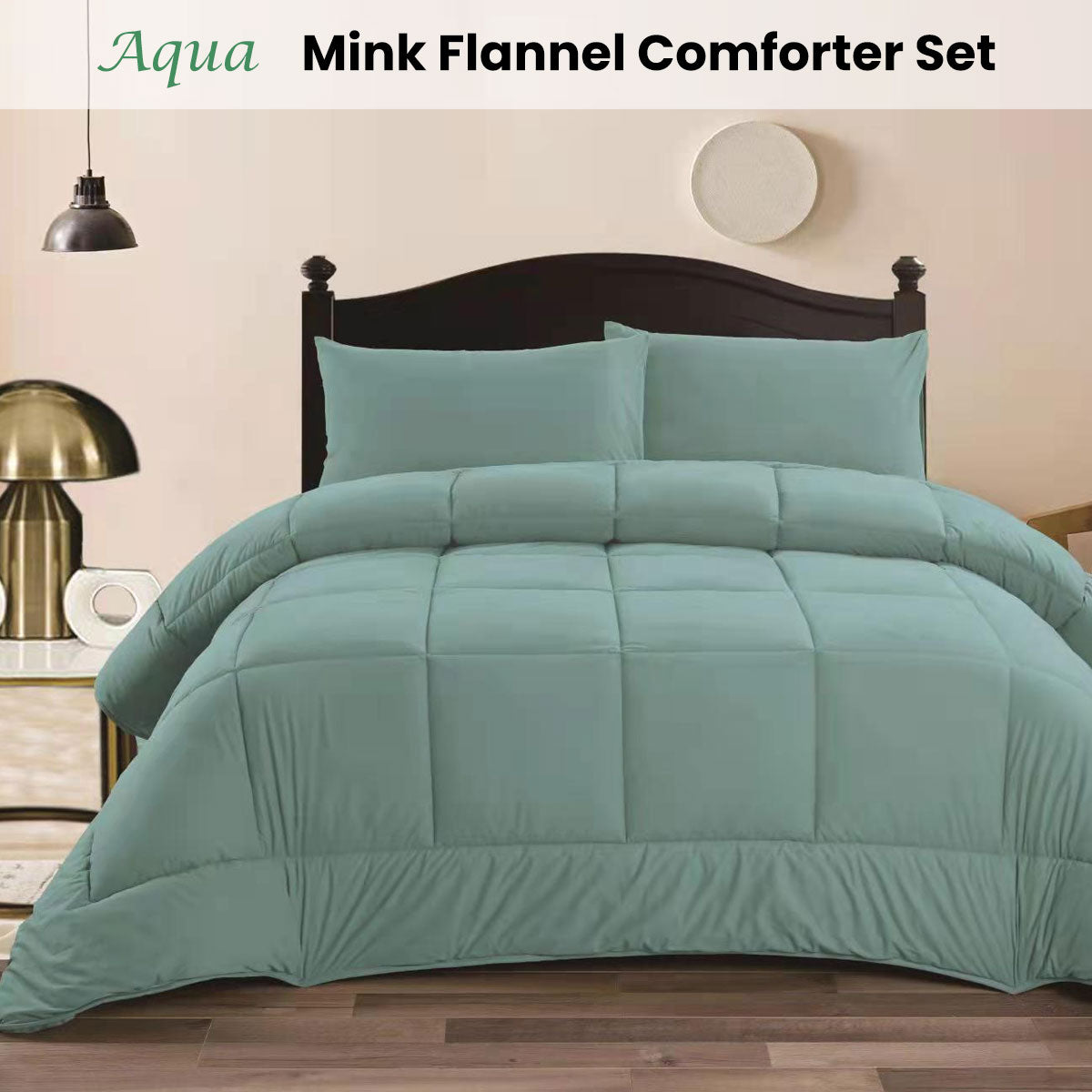 Ramesses Aqua Mink Flannel Comforter Set - King