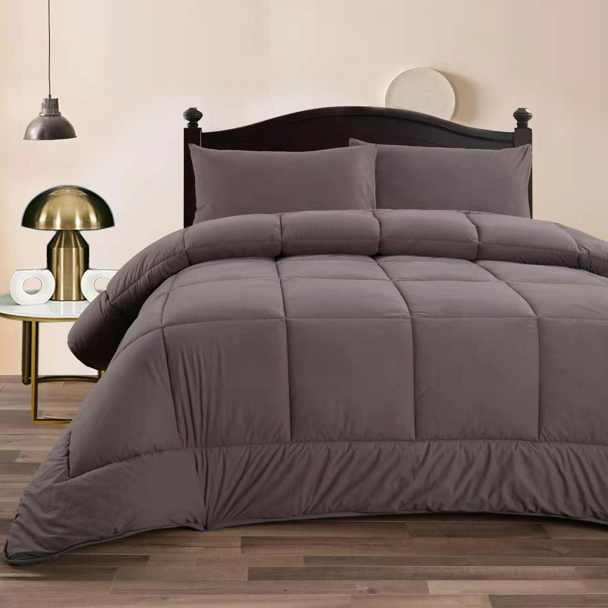 Ramesses Charcoal Mink Flannel Comforter Set - Queen