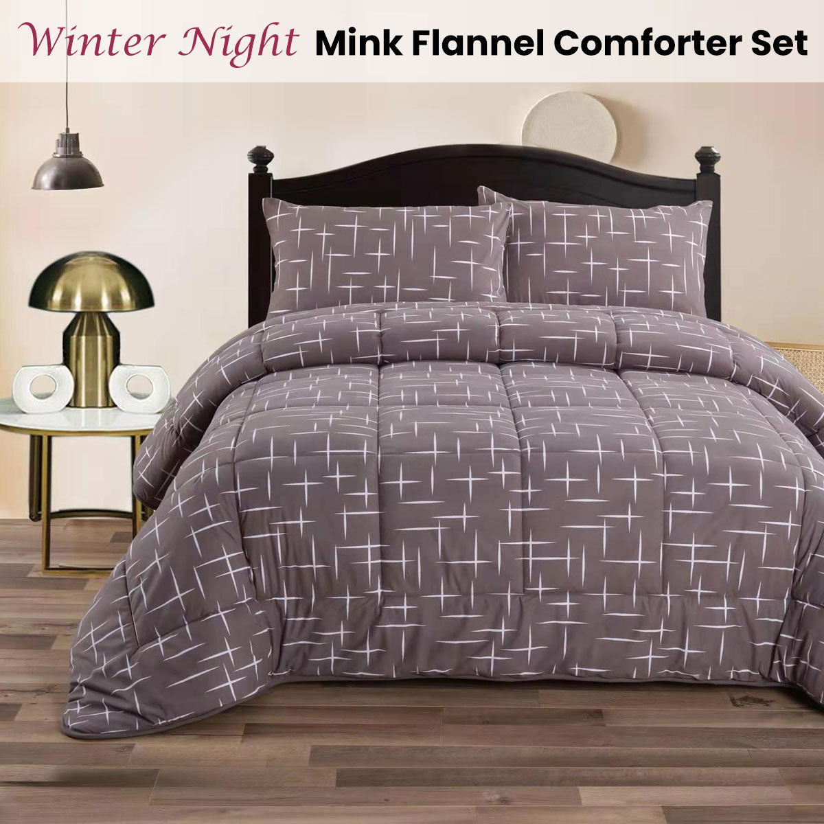 Ramesses Winter Night Mink Flannel Comforter Set - Queen