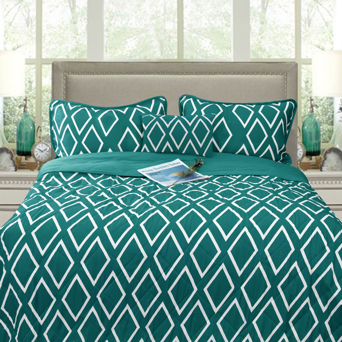 Ramesses Alena Reversible Ultrasonic Comforter Set - Teal Queen