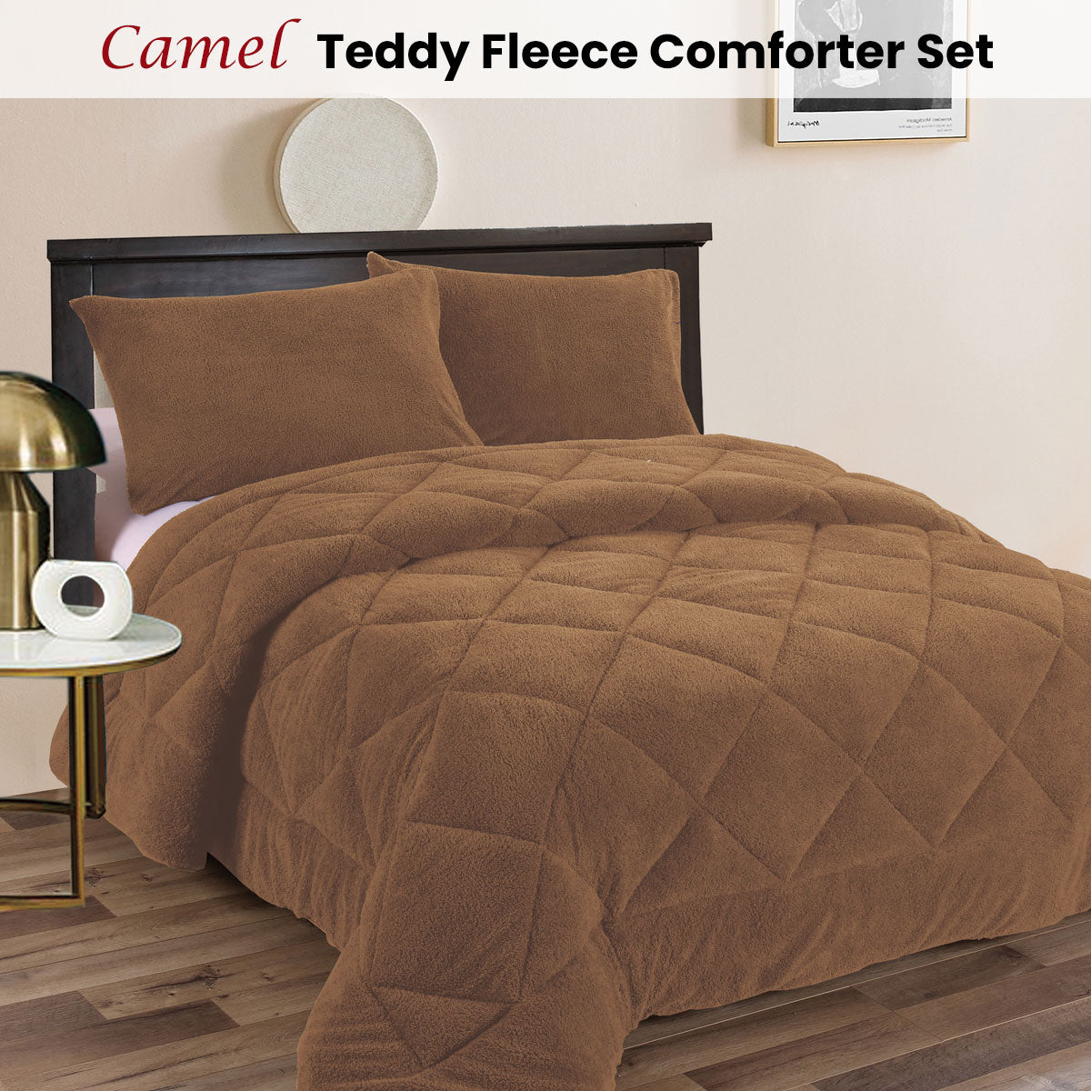 Ramesses Teddy Fleece 3 Piece Comforter Set - Camel Queen