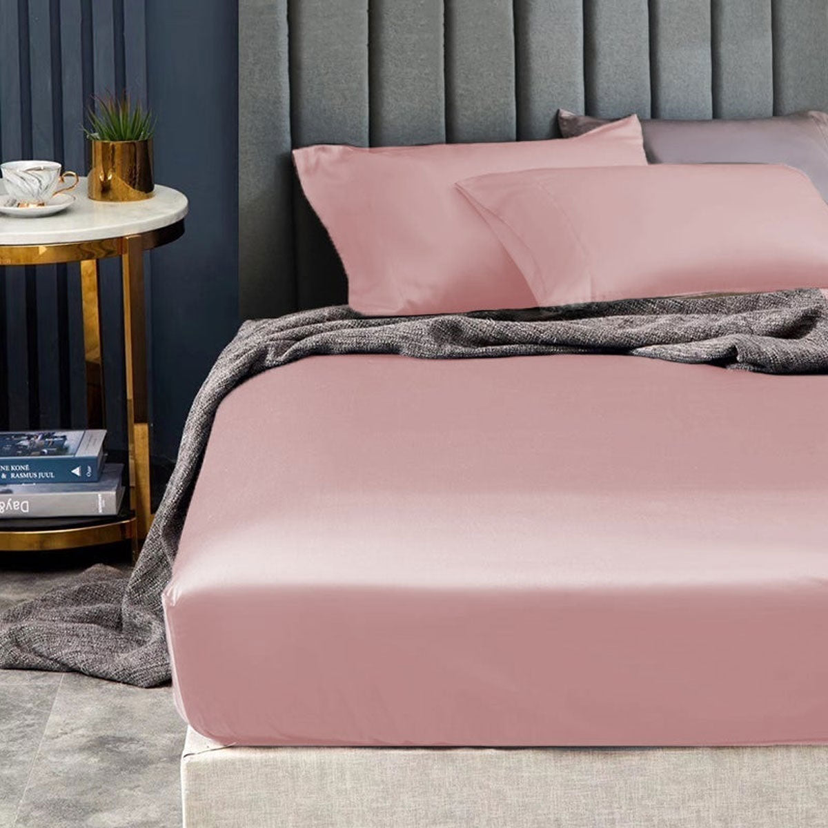 Ramesses 1500TC Elite Egyptian Cotton Sateen Fitted Sheet Combo Set Rose Pink Queen - SuperSaverAU - view 1
