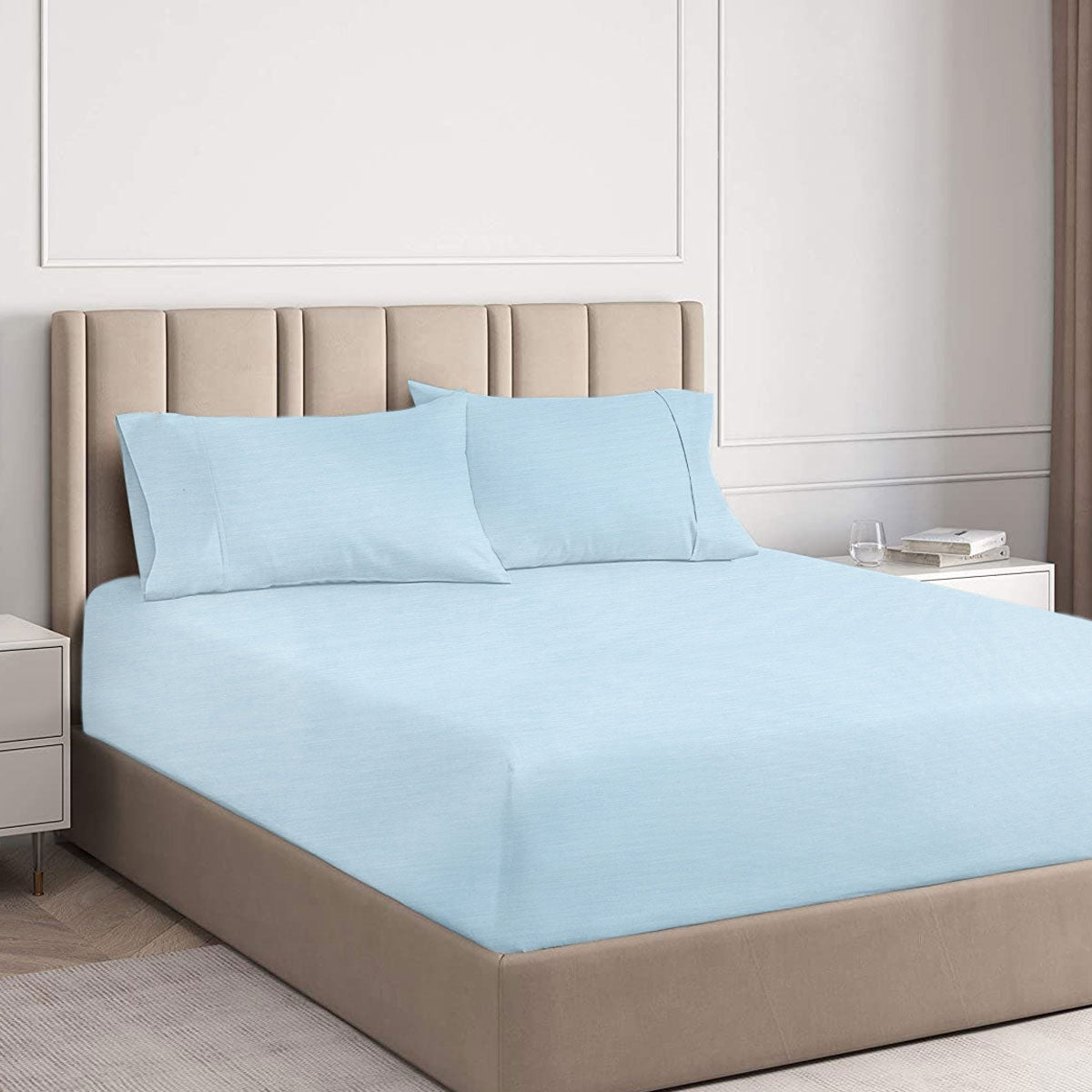 Ramesses Cooling Bamboo Fitted Sheet & Pillowcase Set 2000TC - Steel Blue, King