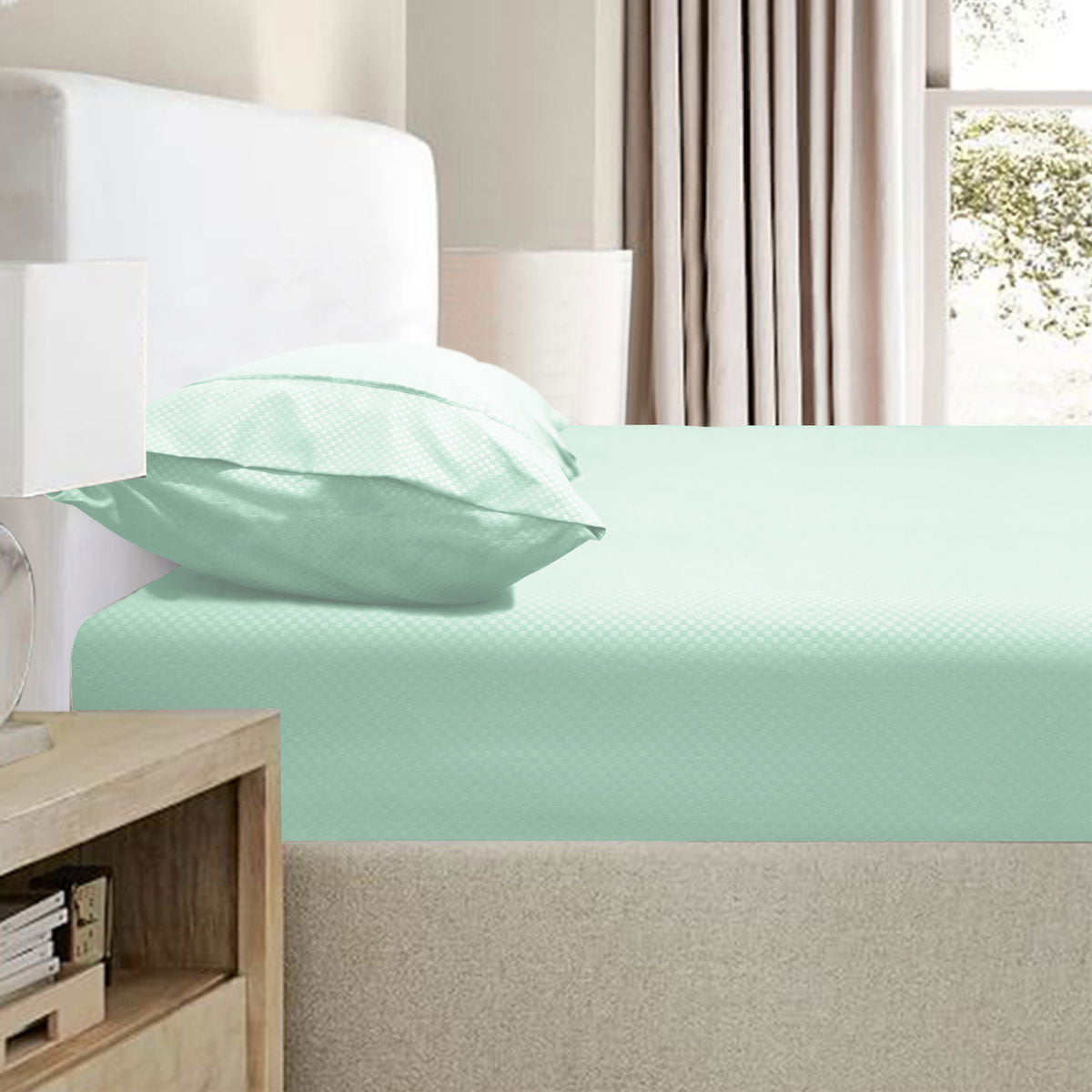 Ramesses 2000TC Bamboo Blend Embossed Fitted Sheet Combo Set Aqua Queen - SuperSaverAU - view 1