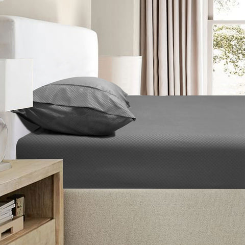 Ramesses 2000TC Bamboo Blend Embossed Fitted Sheet Combo Set Charcoal Queen - SuperSaverAU - view 1