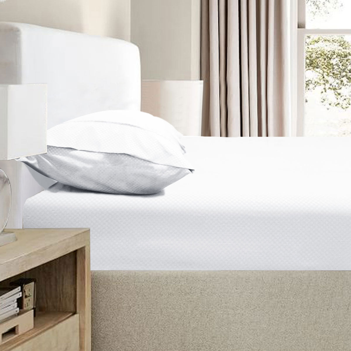 Ramesses 2000TC Bamboo Blend Embossed Fitted Sheet Combo Set White King - SuperSaverAU - view 1