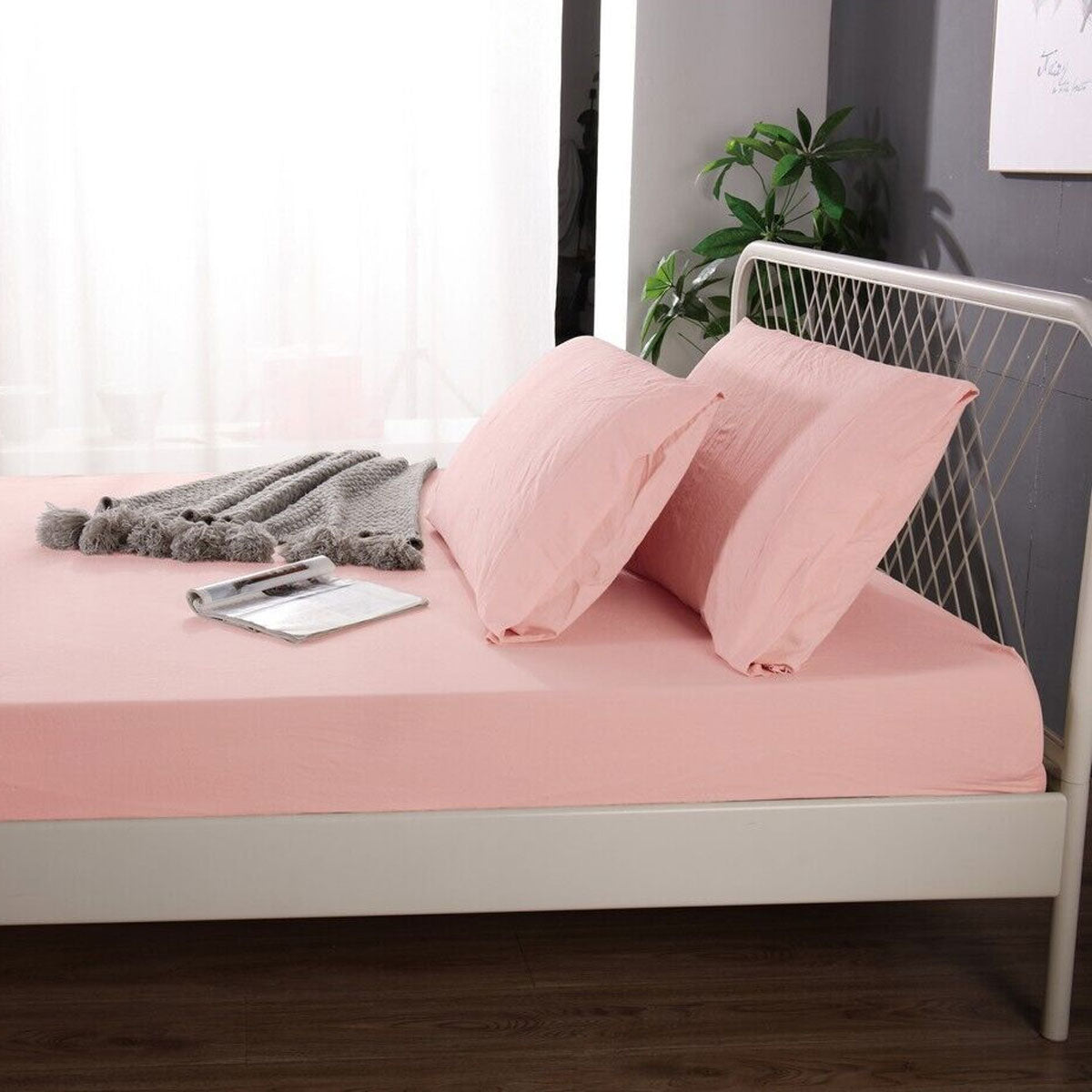 Ramesses 1000TC Linen Bamboo Fitted Sheet Combo Set - Dusty Pink Queen