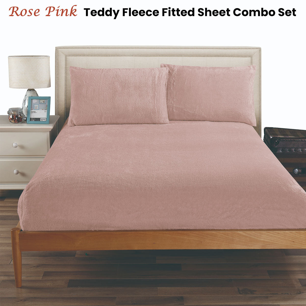Ramesses Teddy Fleece Fitted Sheet Combo Set - Rose Pink King