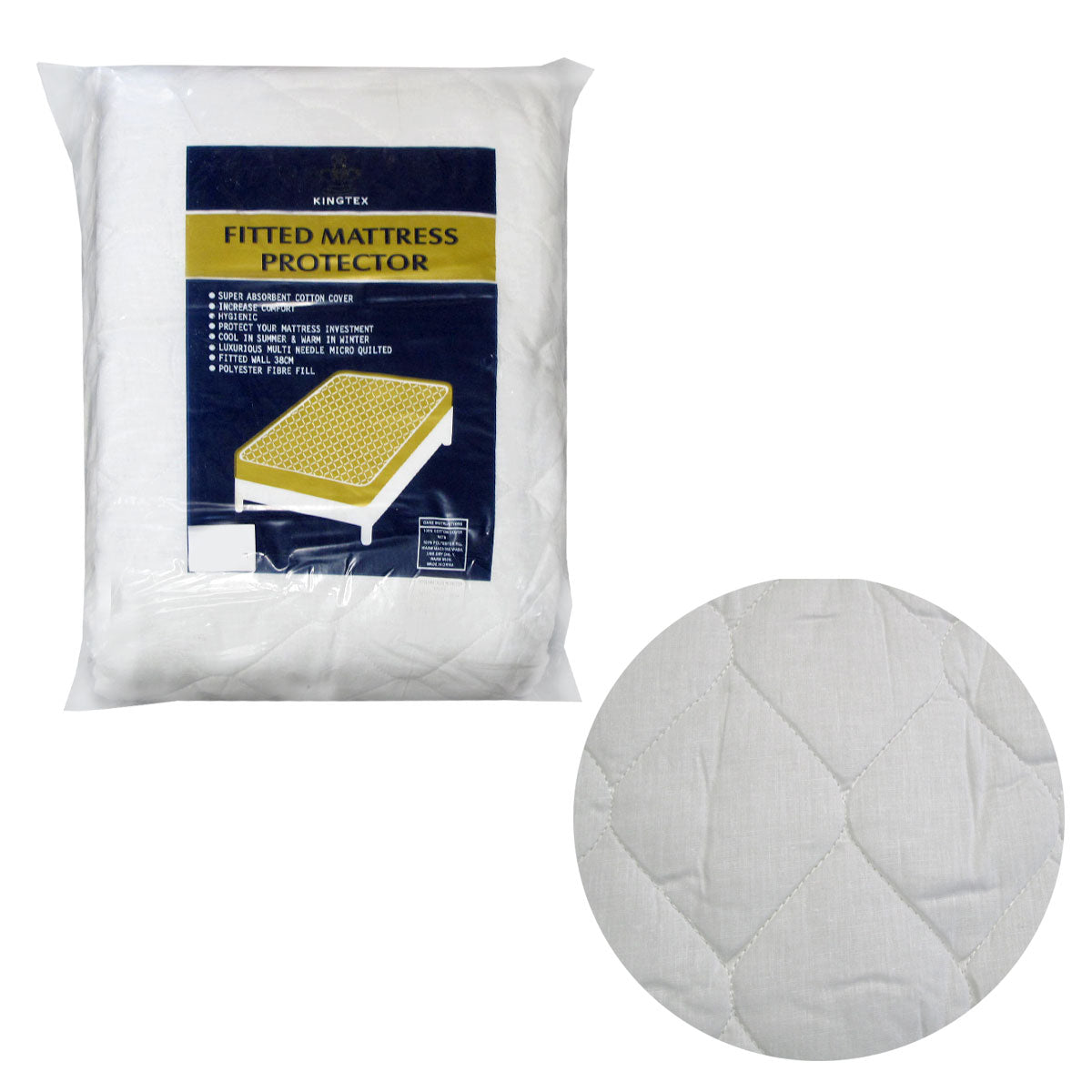 Kingtex Fitted Mattress Protector 38cm Wall King Single - Diamond Quilted, Super Absorbent Cotton, Hygienic - SuperSaverAU - view 1
