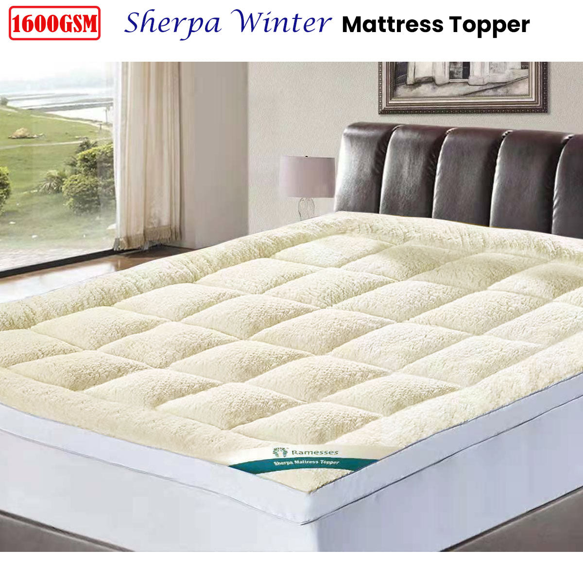 Ramesses 1600GSM Sherpa Winter Mattress Topper King - Hypoallergenic, Machine Washable - SuperSaverAU - view 2