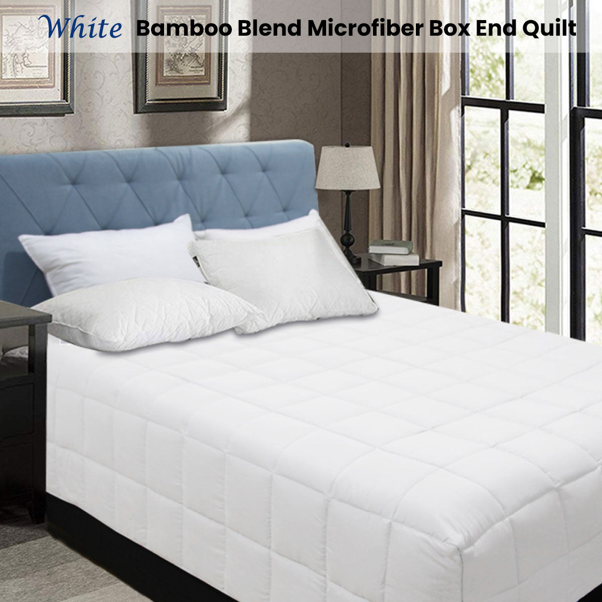 Shangri-La Bamboo Blend Microfiber Box End Quilt - White King Single