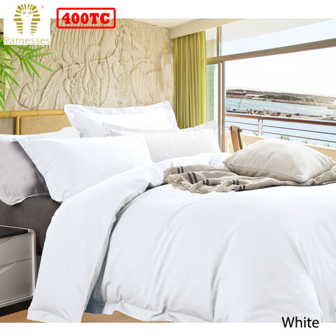 Ramesses Bamboo Cotton Quilt Cover Set White Queen - 400TC, Solid Colour Design - SuperSaverAU - view 1