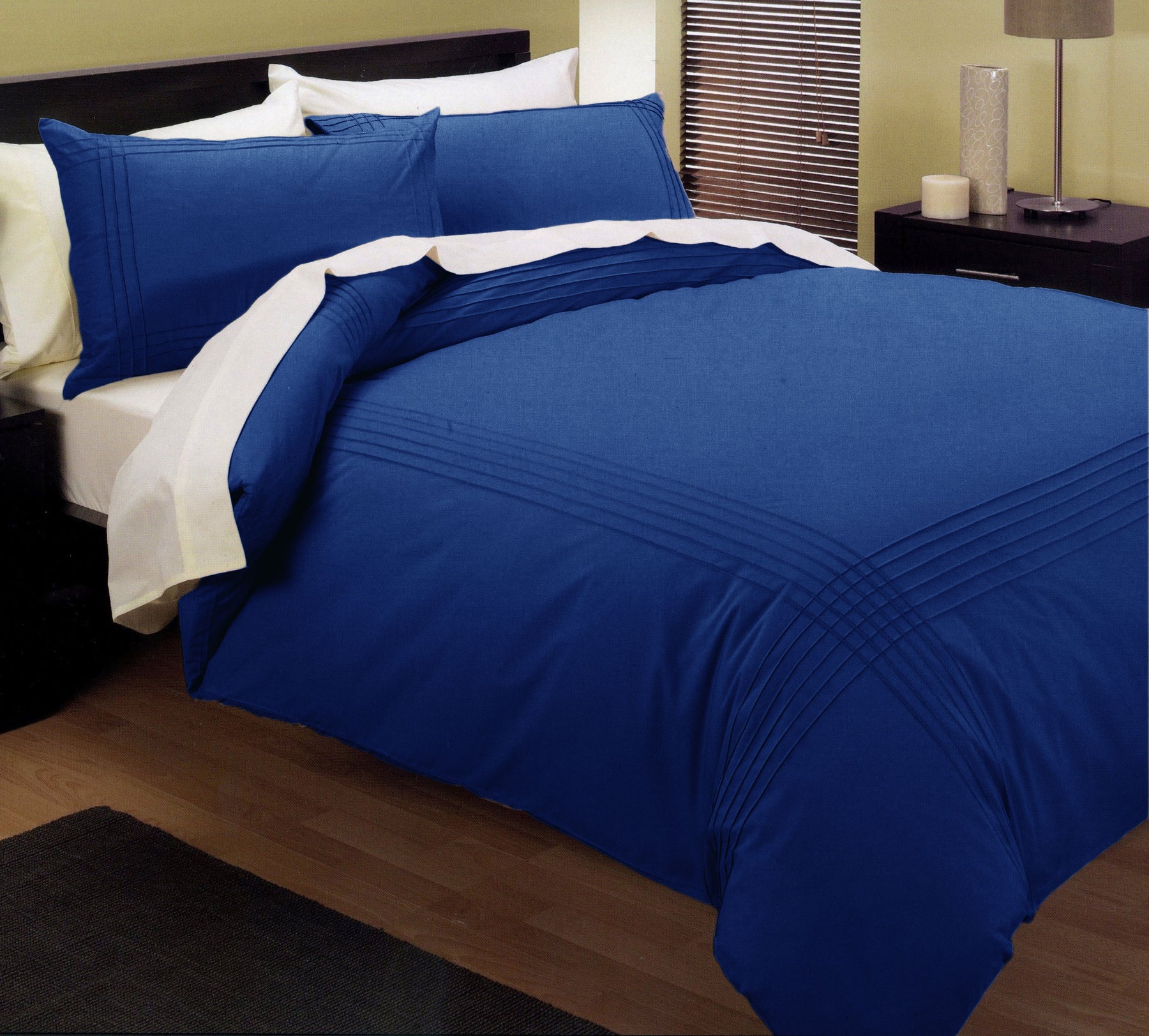 Kingtex Pintuck Quilt Cover Set Blue Queen - 225 Thread Count, Easy Care - SuperSaverAU - view 1
