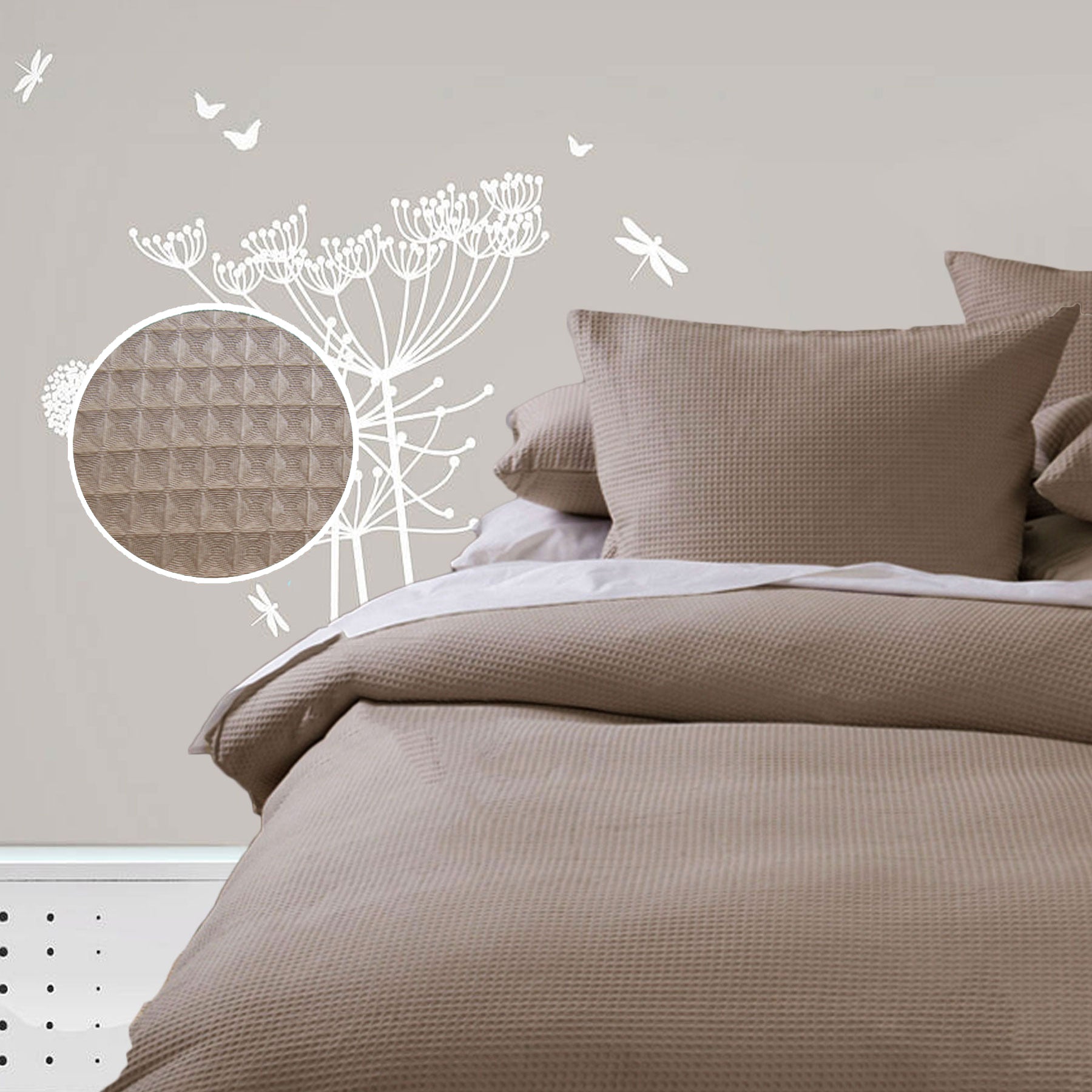 Waffle Quilt Cover Set - Linen - Single - Soft Polyester/Cotton, Machine Washable - SuperSaverAU - view 1