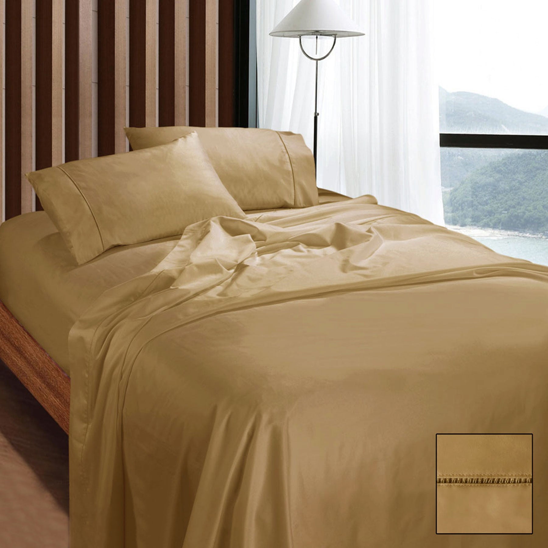 Ramesses 1100TC Egyptian Cotton Sateen Sheet Set Queen - Latte, Breathable, Luxurious - SuperSaverAU - view 1
