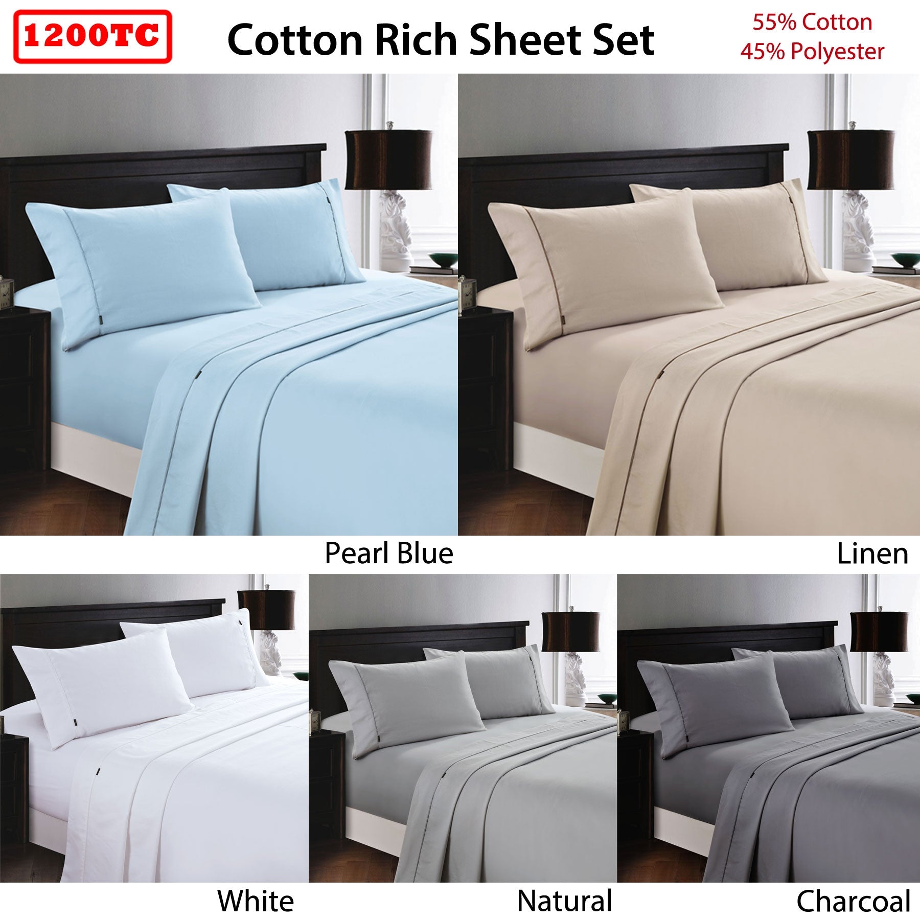 Deluxe Linen 1200TC Cotton Rich Sheet Set - Linen, Single