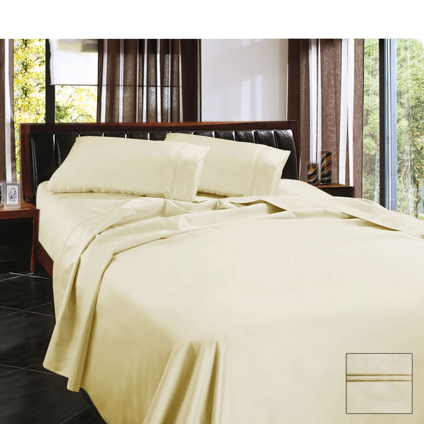 Ramesses Egyptian Cotton Sateen Sheet Set 1450TC Cream King - Solid Colour Design - SuperSaverAU - view 1