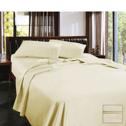 Ramesses Egyptian Cotton Sateen Sheet Set 1450TC Cream King - Solid Colour Design - SuperSaverAU - view 1